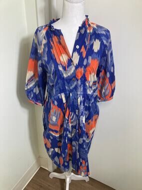 Banjanan Blue/Orange Midi Ikat Dress Sz S